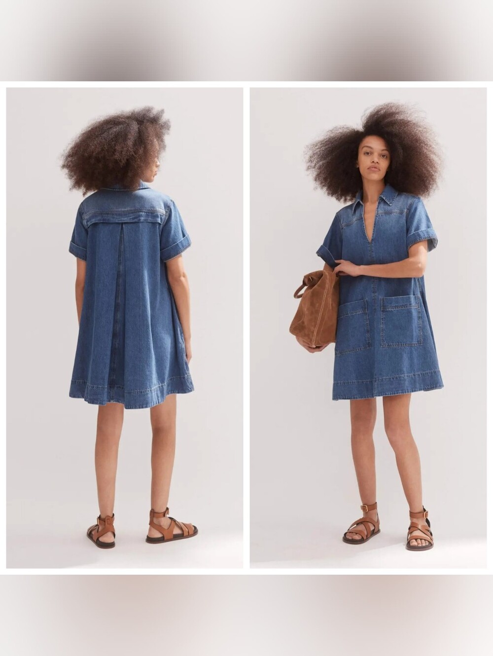 ME+EM Denim Swing Shirt Dress Blue Cotton Pockets A-Line Relaxed Size US 6 EU 38
